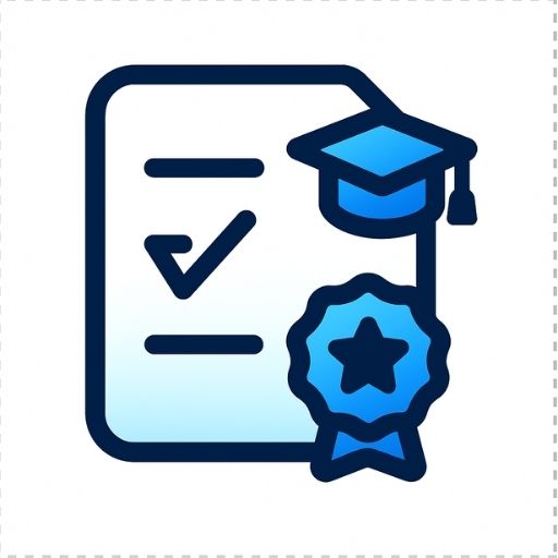 Checklist Document with Graduation Cap and Badge Icon for HowTo, Course & Service Schema