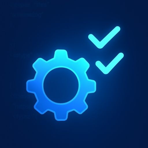Blue Gear with Checkmarks Icon for Automated Schema Markup