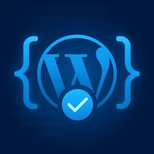 WordPress Logo with Curly Braces and Checkmark for Schema Integration
