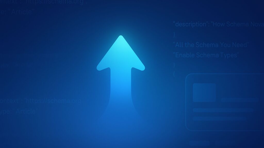 Blue Gradient Upward Arrow with Digital Code and UI Overlays