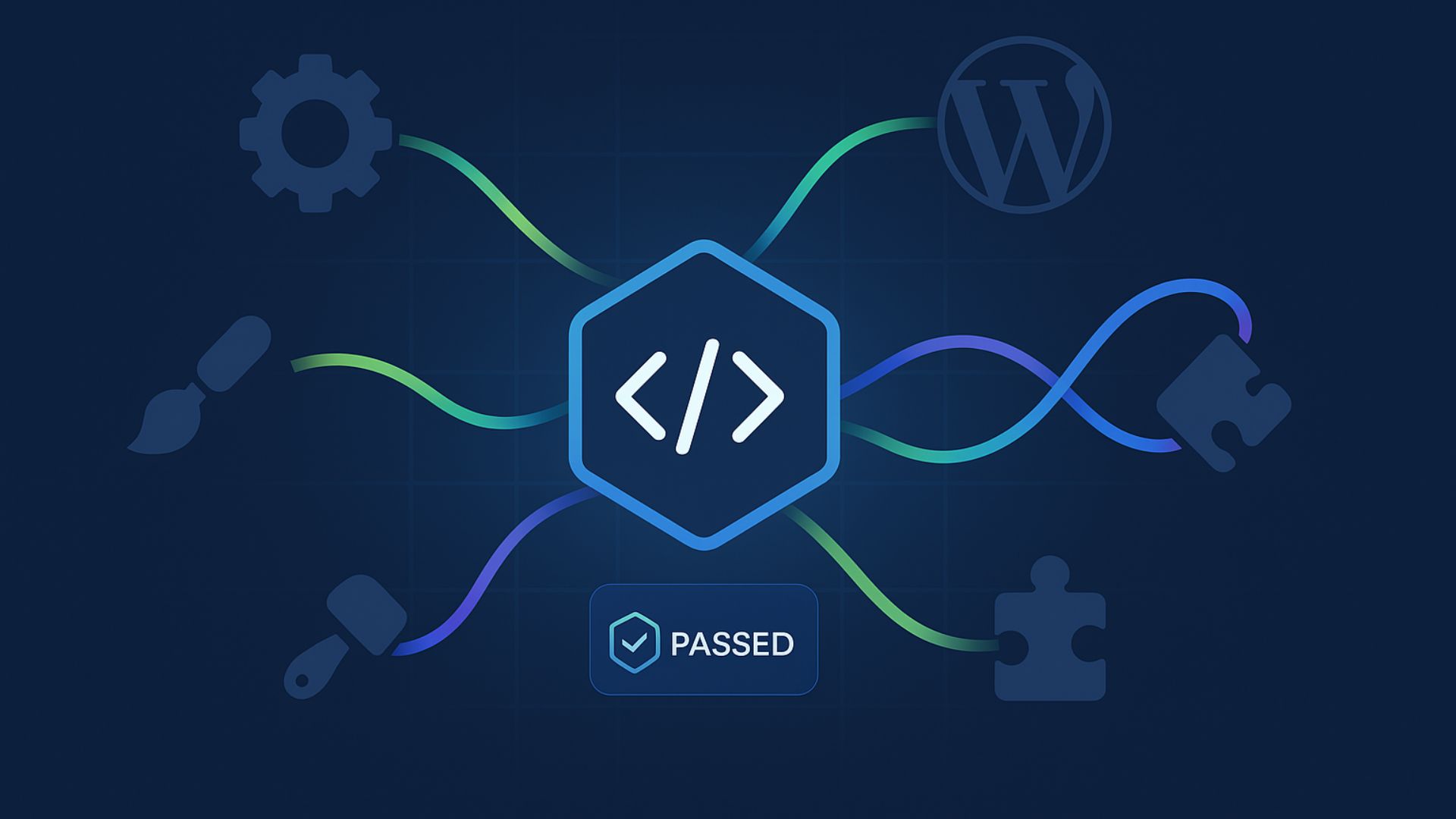 Digital Illustration Showing Schema Integration with Plugins, Themes, and Page Builders in WordPress