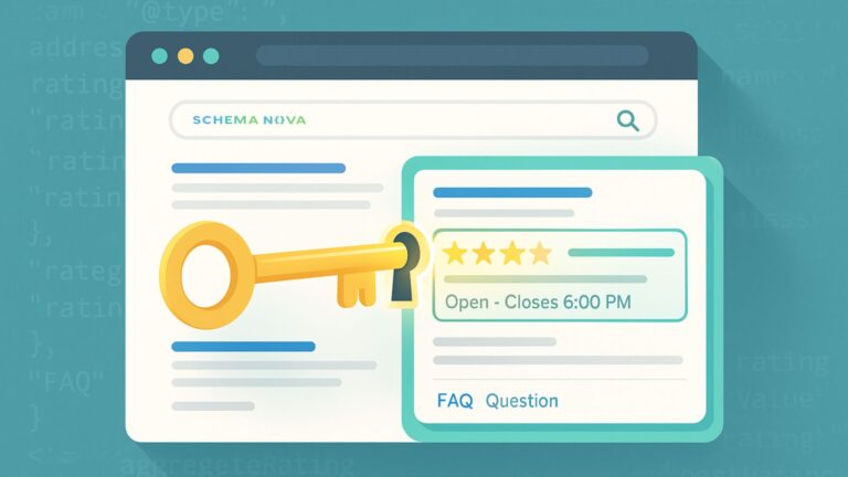 Digital key unlocking rich search results through schema markup and JSON-LD code